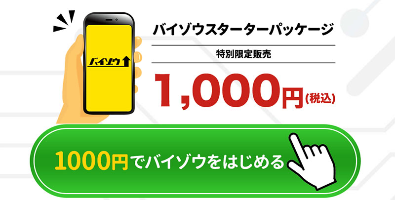 バイゾウ登録検証。すたたーパッケージ1000円