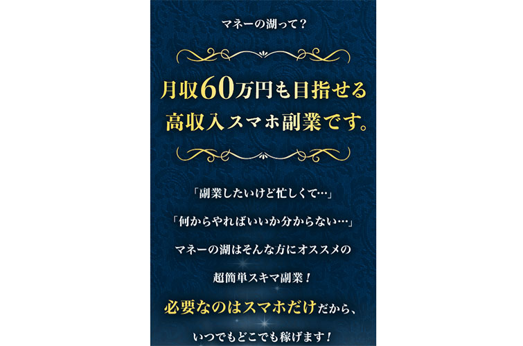 マネーの湖の特徴は？どういった募集なのか？